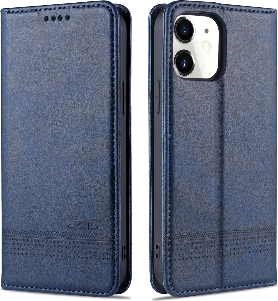 LaimTop Custodia in pelle per iPhone 12, Custodia a portafoglio Chiusura magnetica Stand Custodia protettiva per iPhone 12 Blu