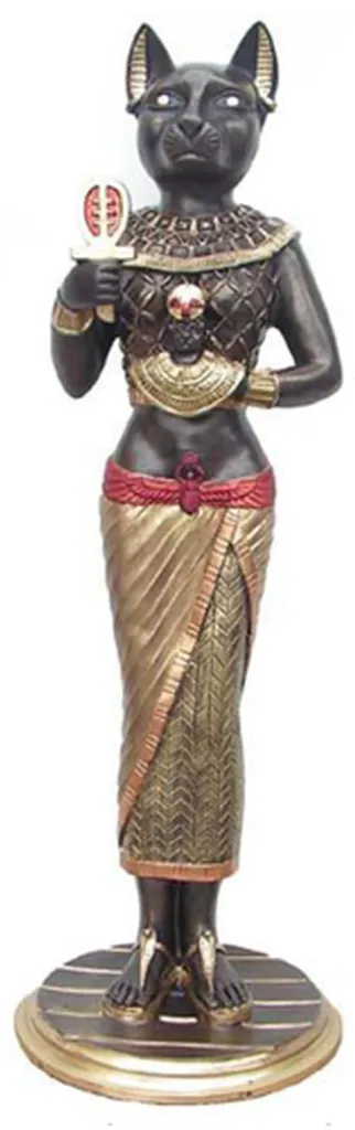 Statue Bastet Déesse Chat Égypte Ancienne 90 cm - Sculpture Noire et Or