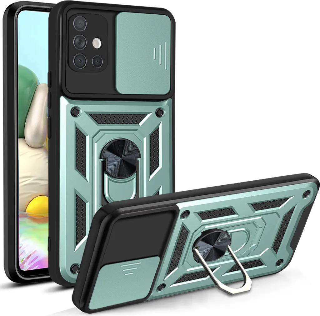 Protezione Galaxy A71 4G Verde: Cover Silicone con Anello e Copri-Camera