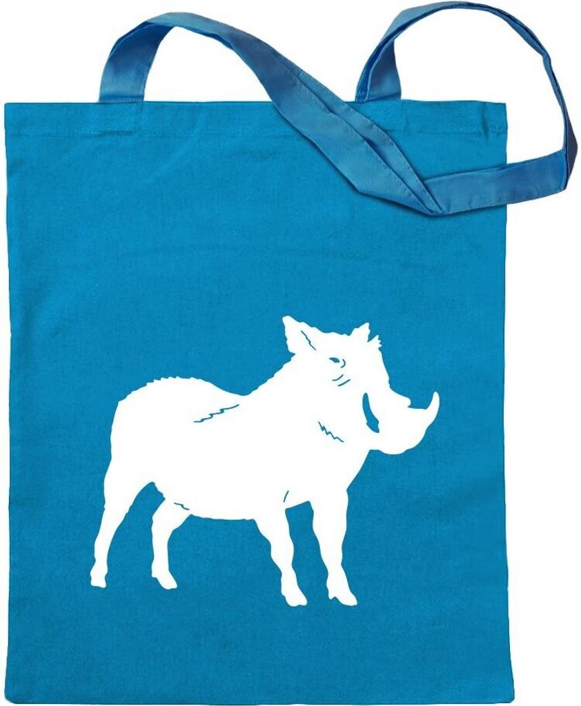 Kiwistar - Baumwolltasche - hellblau - Wildschwein Motiv 1 - Keiler - Tragetasche Stoffbeutel Umhängetasche langer Henkel