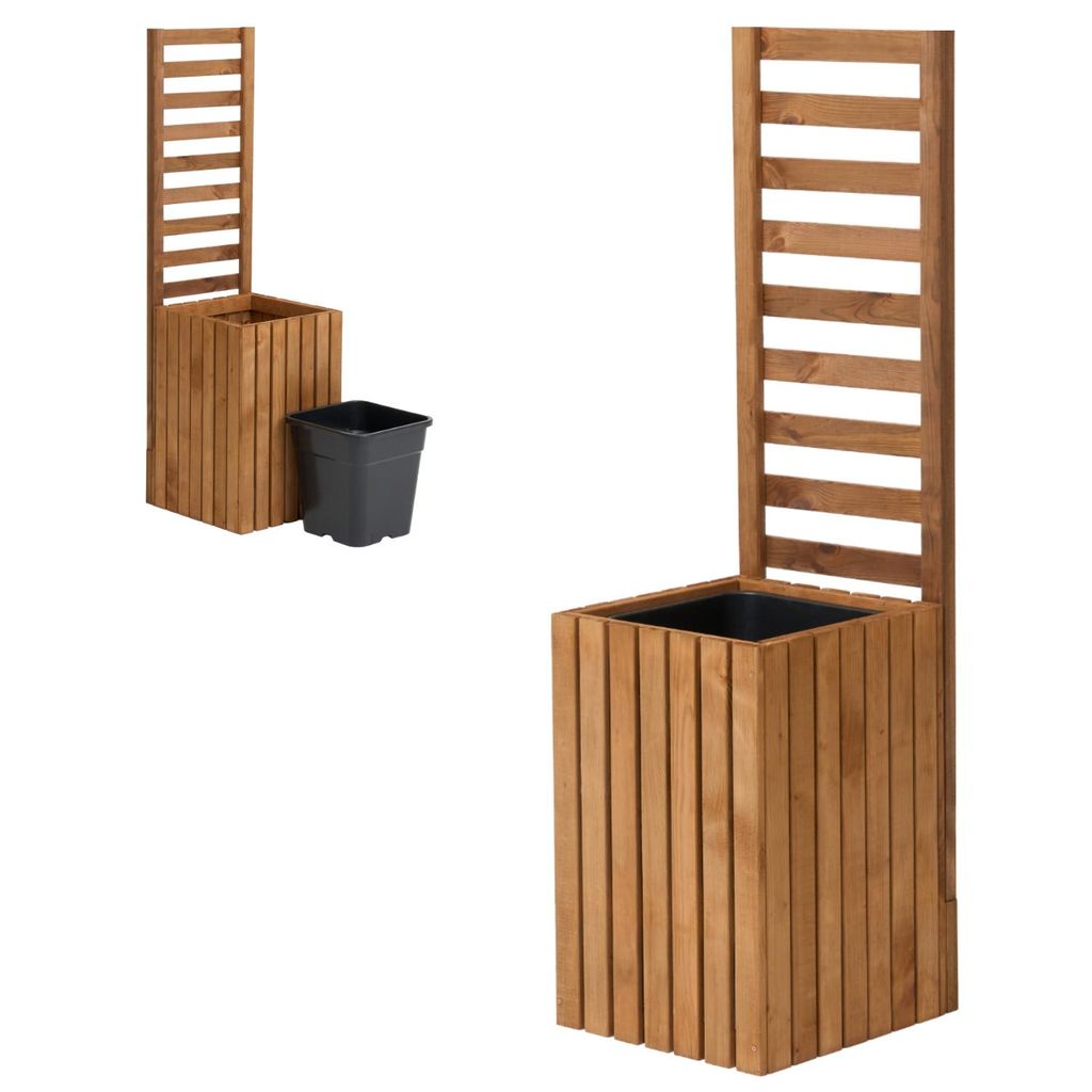 Pflanzkübel mit Rankgitter Spalier mit Pflanzkasten Blumenkasten aus Holz Hochbeet mit 1x18L Pflanzeneinsatz (vertikal-braun, 36x36x55 H132)