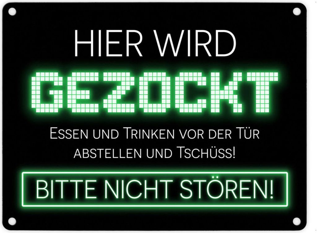 Hier wird gezockt Metallschild in 15x20 cm für Gamer in grün