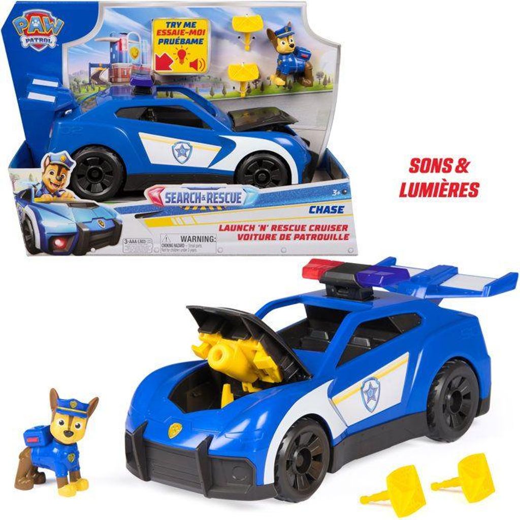 Pat'Patrouille Deluxe Fahrzeug Chase Search & Rescue, Polizei Auto mit Licht und Sound, Inklusive Chase Figur & 2 Projektile