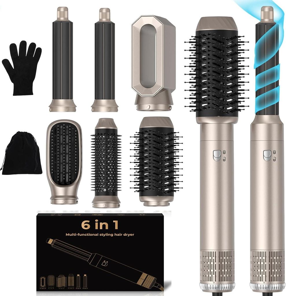 5 in 1 Hairstyler,1000W, 60000RPM,Lockenstab mit Luft Links/Rechts Air Curler, Negative Ionen Pflege,Sie dem Haar Volumen, Locken und Föhnen Sie Haar
