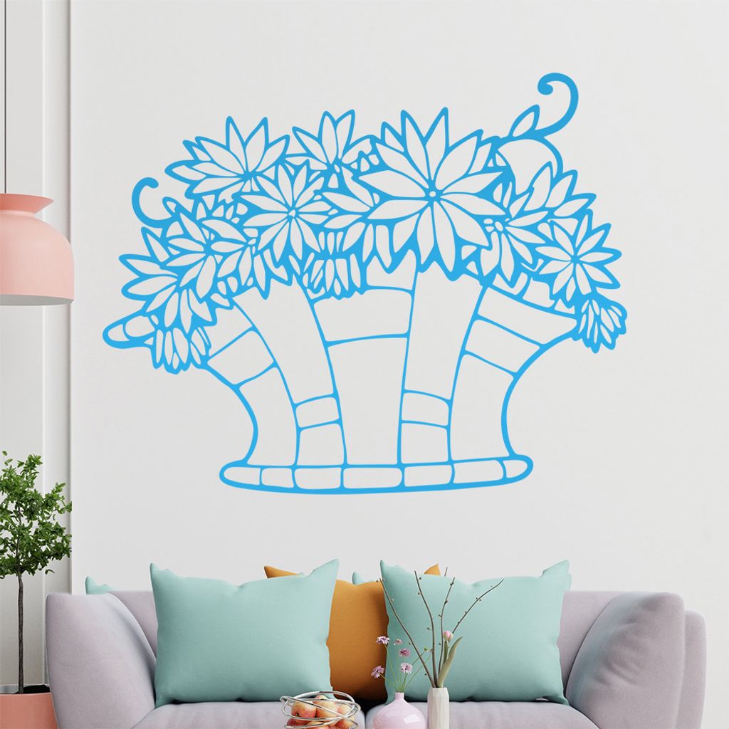 Blumen - Pflanze - Korb Wandtattoo in 6 Größen - Wandaufkleber Wall Sticker - Dekoration, Küche, Wohnzimmer, Schlafzimmer, Badezimmer