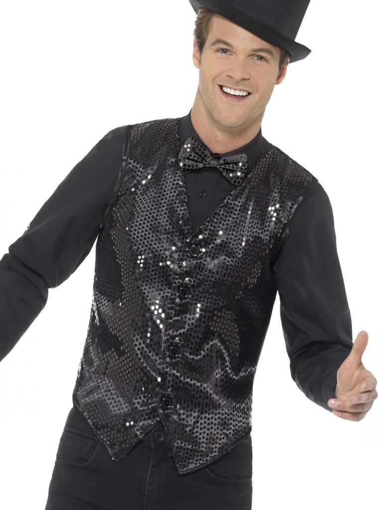 Disco Pailletten Weste schwarz - L