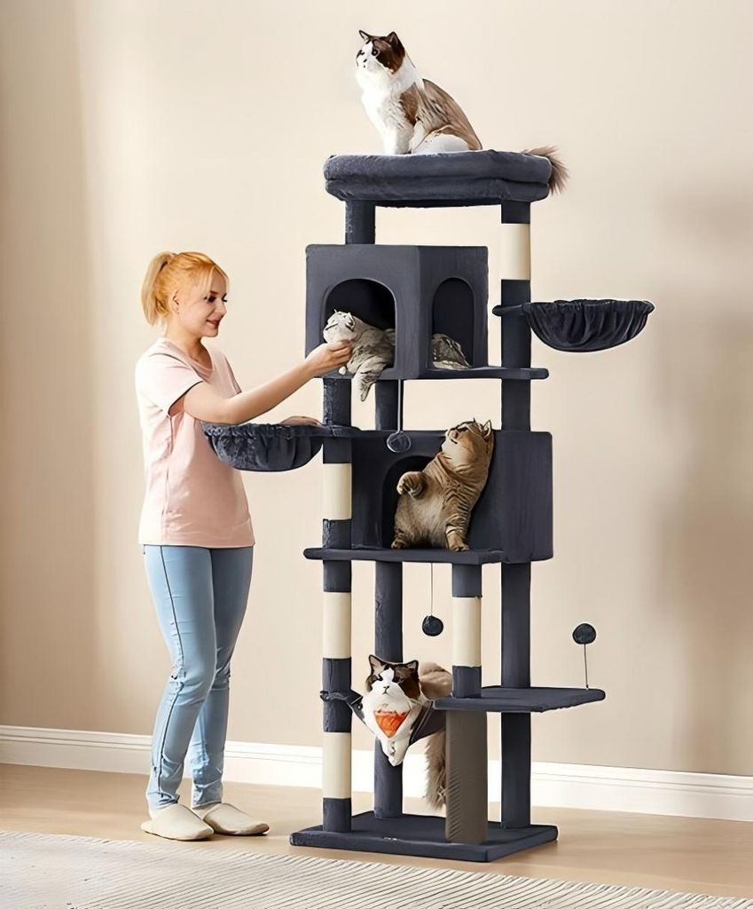 Feandrea Kratzbaum groß, XL, mehrstöckiger Katzenbaum mit Höhlen und Liegemulden