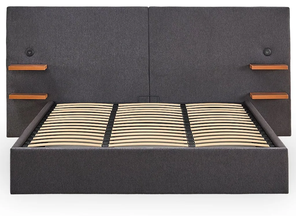 Lit Complet avec Coffre de Rangement 180x200 cm Lukas Tissu Gris USB