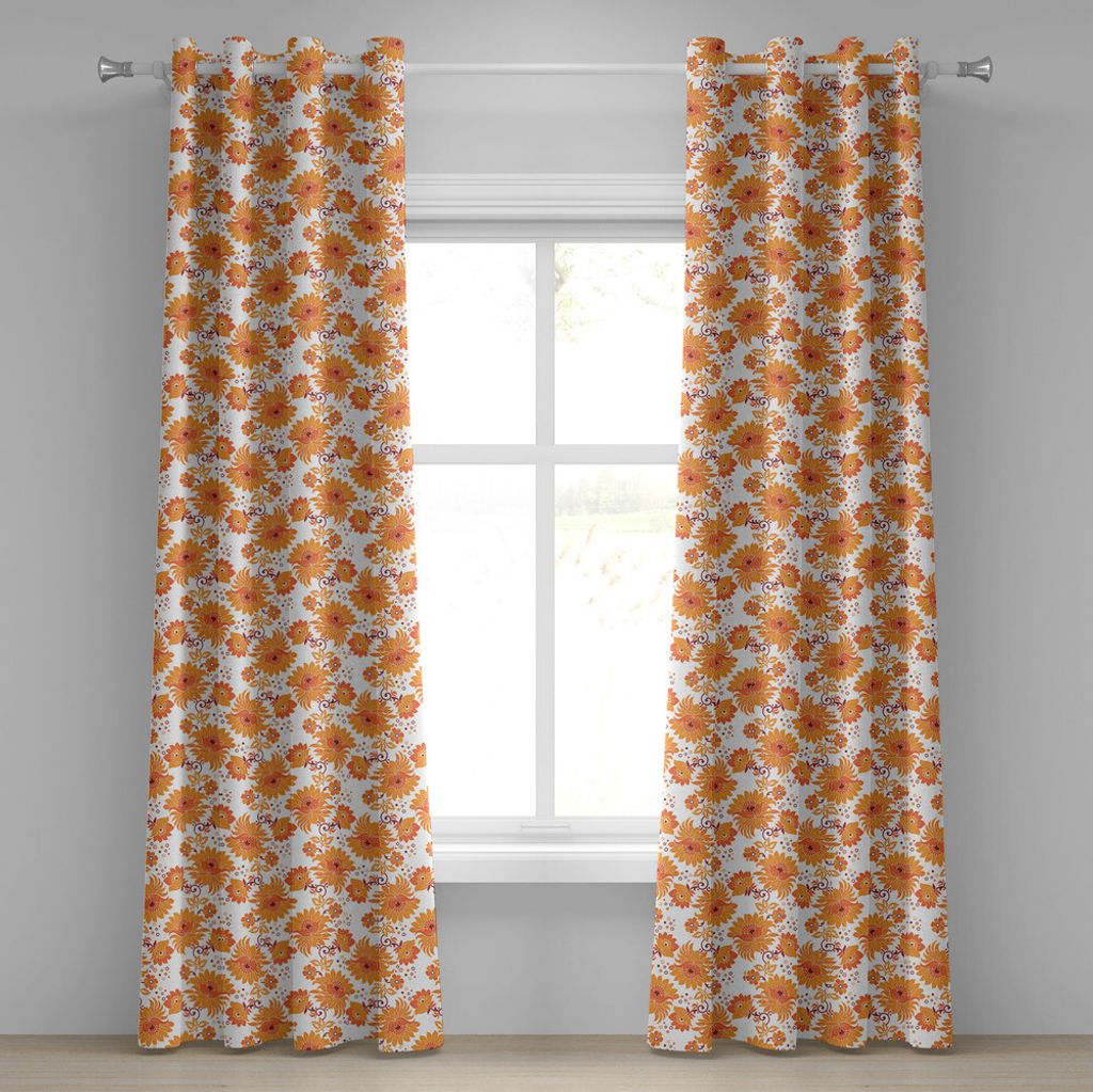 ABAKUHAUS Orange Ösenvorhang, Alte Mode-Blumen im vollen Blüten-Damast spornten traditionelle Weinlese an, Dekorative 2-Panel-Fenstervorhänge, 2...