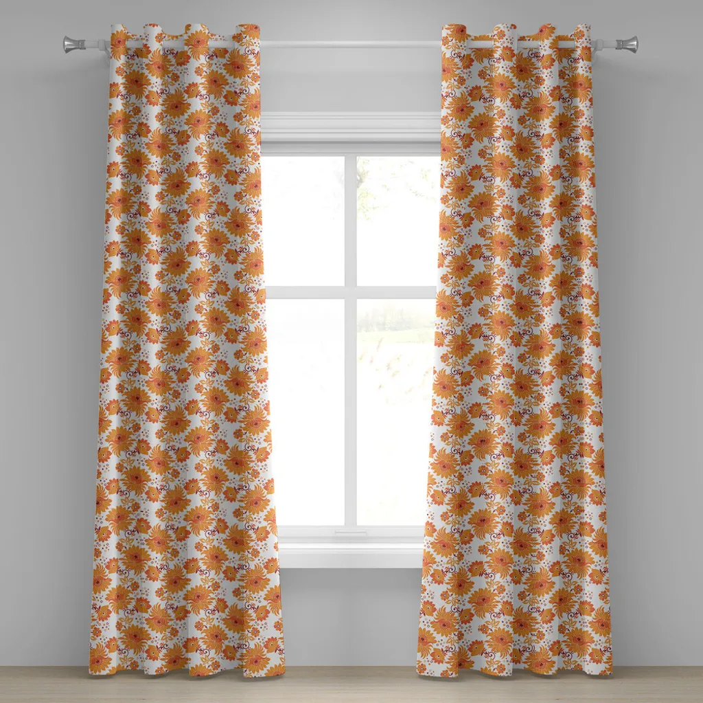 ABAKUHAUS Rideau à œillets fleurs vintage damas 280x245 cm orange