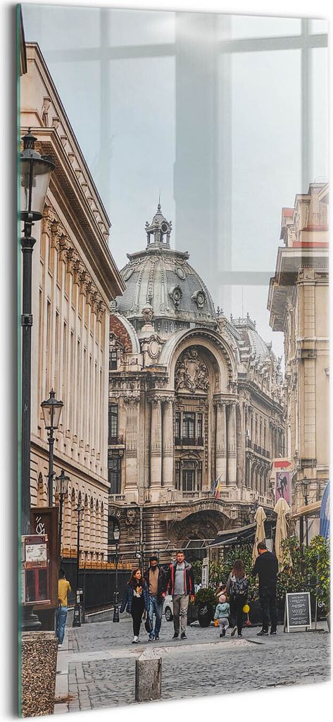 Designer Glasbild - Wandbild - Glas Bild - 70x140 cm - Innenstadt In Bukarest