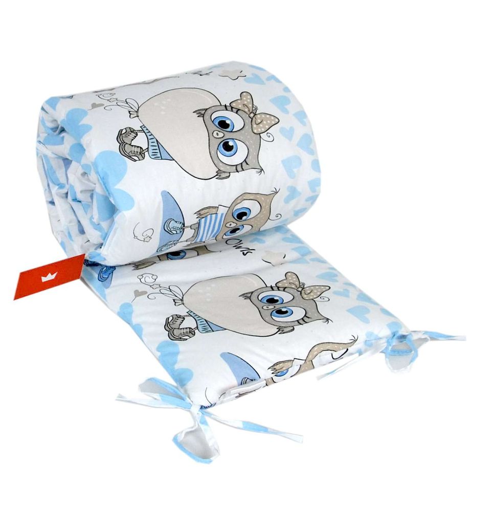 BABYLUX Bettumrandung NESTCHEN mit Kopfschutz 210 x 30 cm 102. Eule Blau