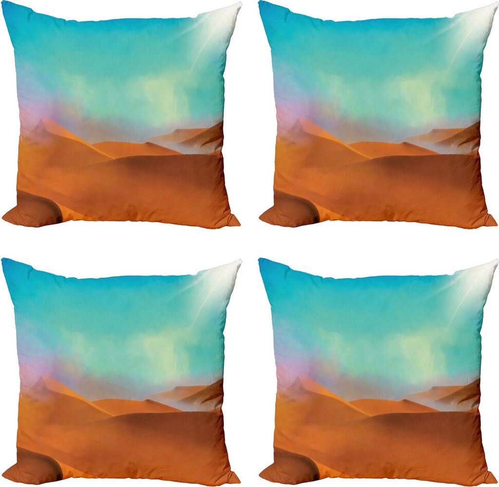 ABAKUHAUS Düne Kissenbezug Set (4 Stück), Kunst-Wüste und Himmel Szene, Moderner Doppelseitiger Digitaldruck, 50 cm x 50 cm, Zimt Türkis