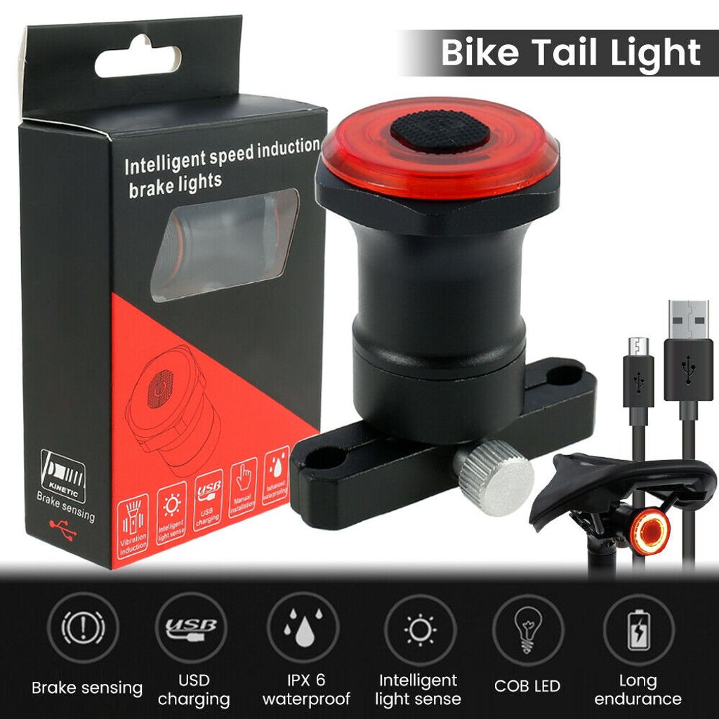 LED Fahrrad Rücklicht Bremsinduktion Licht IPX6 Wasserdichte USB Aufladbares DE 