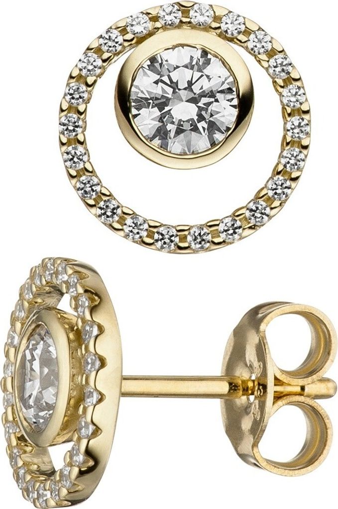 Paar Ohrstecker rund aus 333 Gold Gelbgold mit Zirkonia weiß rundum Ohrschmuck