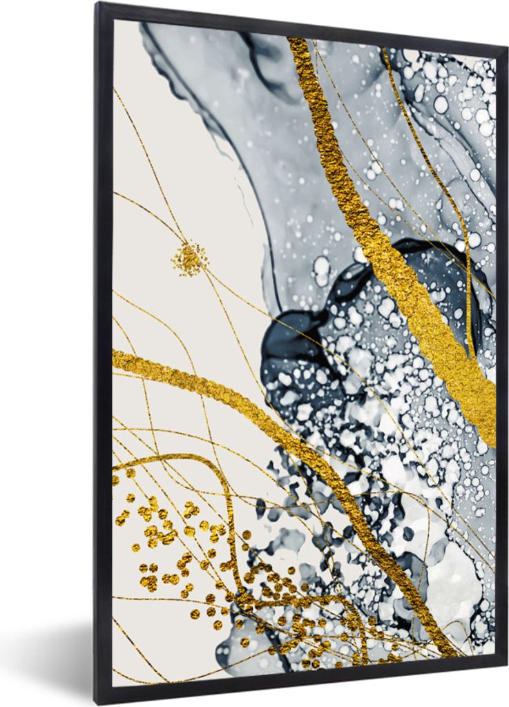 MuchoWow Gerahmtes Poster Abstrakt - Gold - Natur - Kunst 20x30 cm - Poster mit Schwarzem Bilderrahmen Wandposter Rahmen Foto Bilder - Drucken - ...