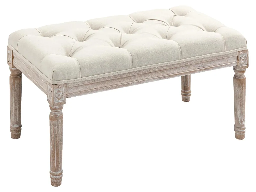 Table de chevet design rembourré beige, bois solide et finitions chic