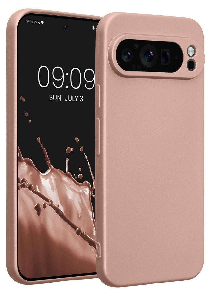 kwmobile Handyhülle für Google Pixel 9 Pro XL Hülle - weiche Silikon Case metallisch schimmernd - Schutzhülle Cover - Metallic Rosegold