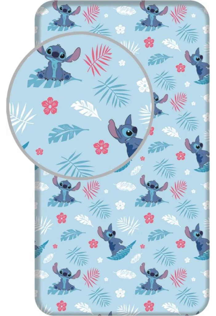 Disney Lilo e Stitch Lenzuolo azzurro 90x200cm 100% cotone Immagine del prodotto 