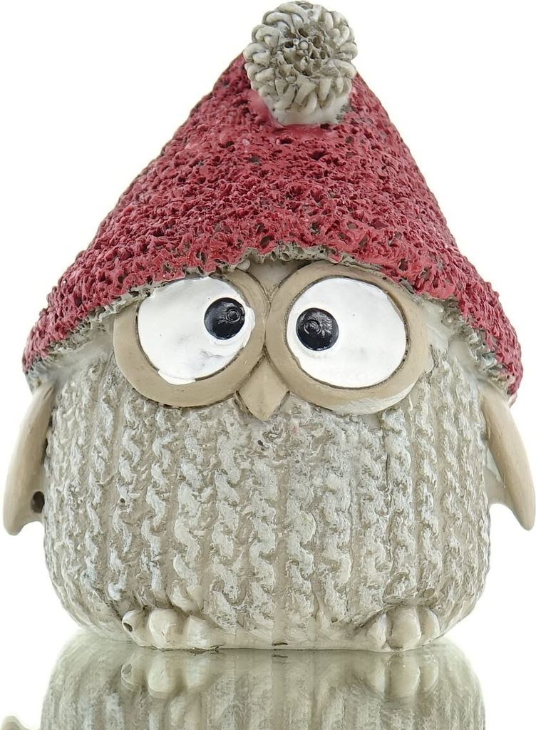 POSIWIO Weihnachtsdeko Eule grau mit roter Mütze 6 cm - Polyresin