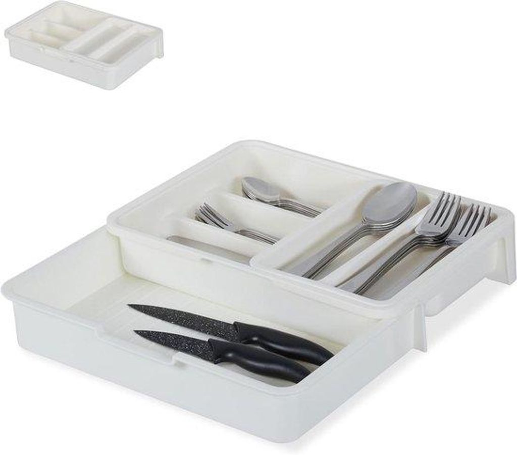 Expansionsfähige Silttruhe mit 7 Fächern, 6x23,5x31,5cm weiß
