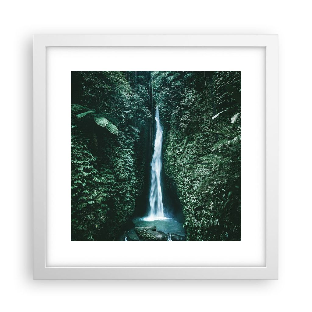 Gerahmtes Poster - Weißer Rahmen - Tropen Wasserfall Dschungel - 30x30 cm - Wand Bild - Wanddeko - Wandbilder - Kunstposter - Wandposter - Bilderr...