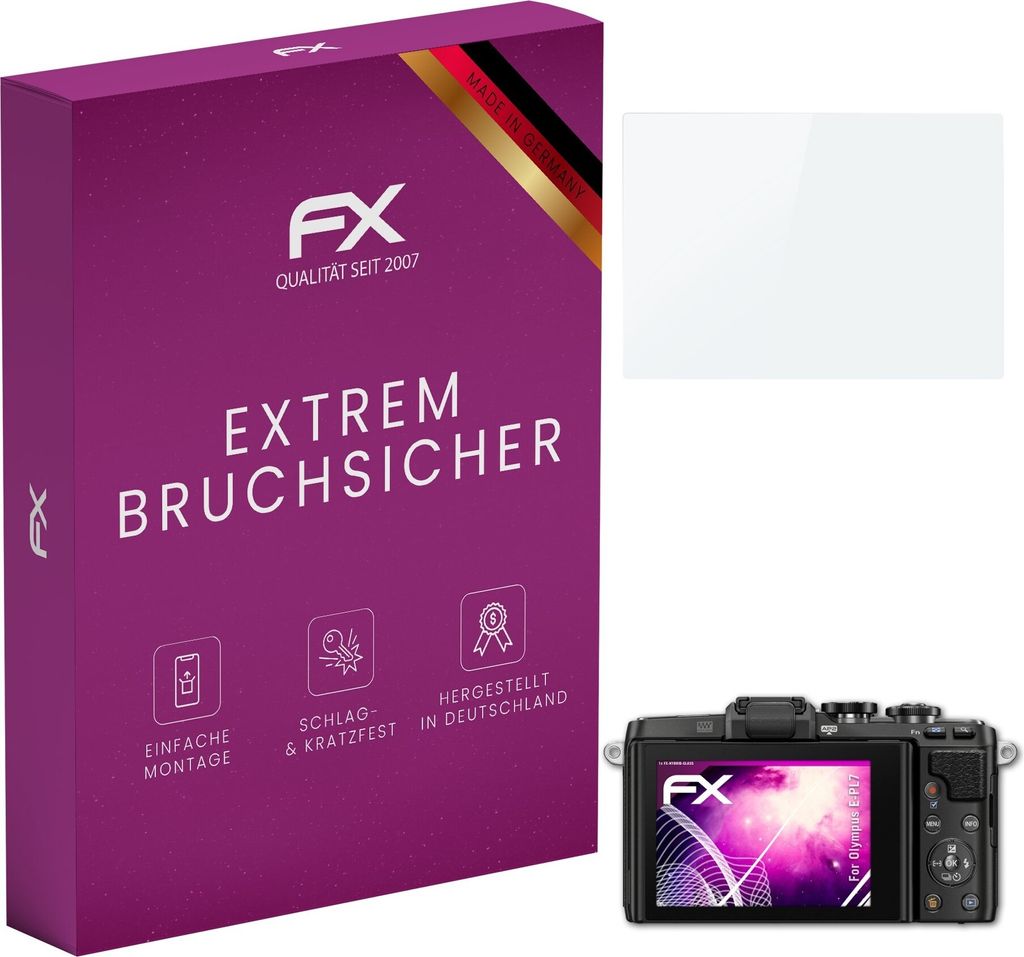 atFoliX FX-Hybrid-Glass Displayfolie kompatibel mit Olympus E-PL7 Glasfolie
