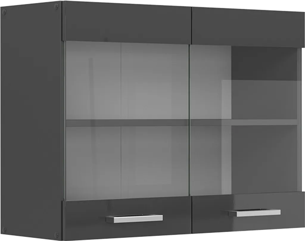 Meuble de cuisine haut vitré anthracite brillant 80cm Vicco R-Line
