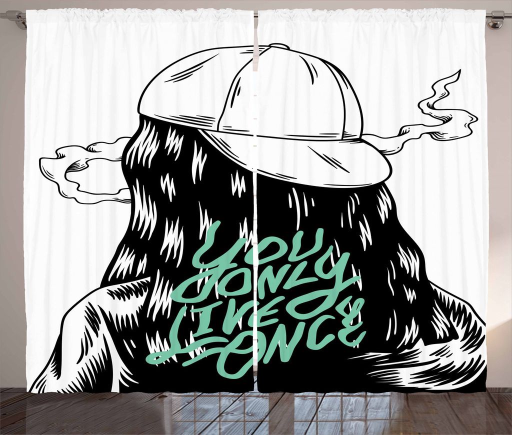 ABAKUHAUS YOLO Rustikaler Gardine, Mädchen mit einem Rückwärts-Hut, Schlafzimmer Kräuselband Vorhang mit Schlaufen und Haken, 280 x 245 cm, Mee...