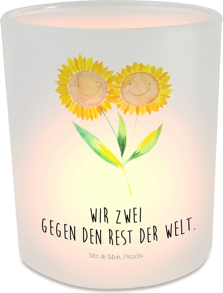 Mr. & Mrs. Panda Kerzenhalter Blume Sonnenblume - Transparent - Geschenk, Best Friends, Glas Windlicht, Sonnenblumen, Teelichthalter, Freundin, Ker...