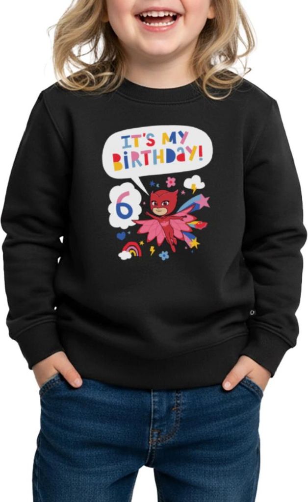 Spreadshirt PJ Masks Eulette Geburtstags Design 6. Geburtstag Kinder/Teenager Premium Pullover, 98/104 (2 Jahre), Schwarz