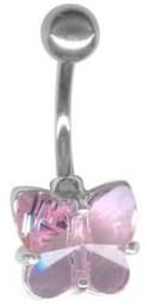 Bauchnabel Silber Piercing Schmetterling Mit Kristall Elements -Rosa
