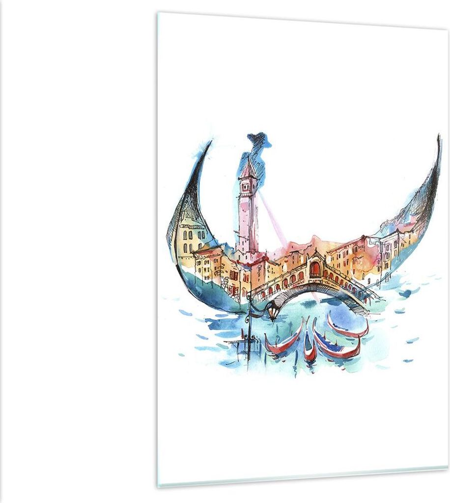 Bilder auf glas - Einteilig - Gondel Gondoliere illustration Kultur - 80x120cm - Glasbilder - Wandbilder - Bilder - Wanddekoration aus Glas - Glas ...