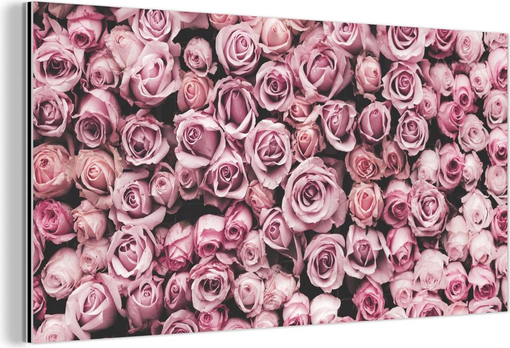 MuchoWow Wanddekoration Metall Metallbild Wandkunst 120x60 cm Blumen - Rosen - Natur - Rosa - Botanisch MuchoWow Aluminium Gemälde - Metalbilder
