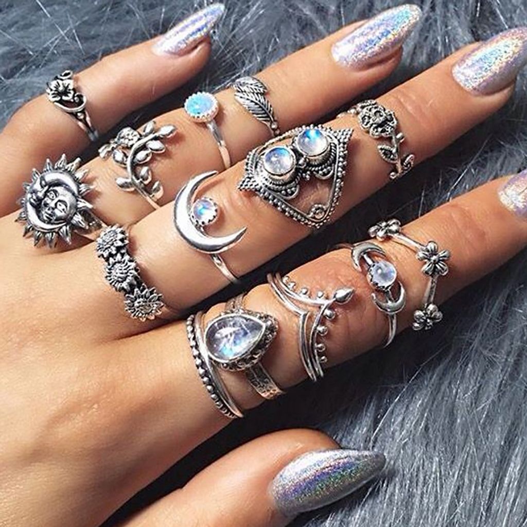 14 Stück Vintage Sonnenblume Mondform Damen Knuckle Band Ringe Set Fingerschmuck
