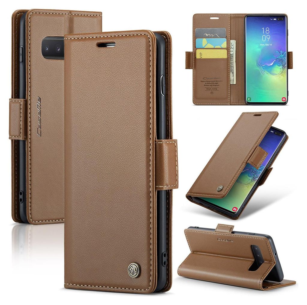 Galaxy S10+ Hülle, Leder Brieftasche Kartenfach Schutzhülle mit Standfunktion für Samsung Galaxy S10 Plus Braun
