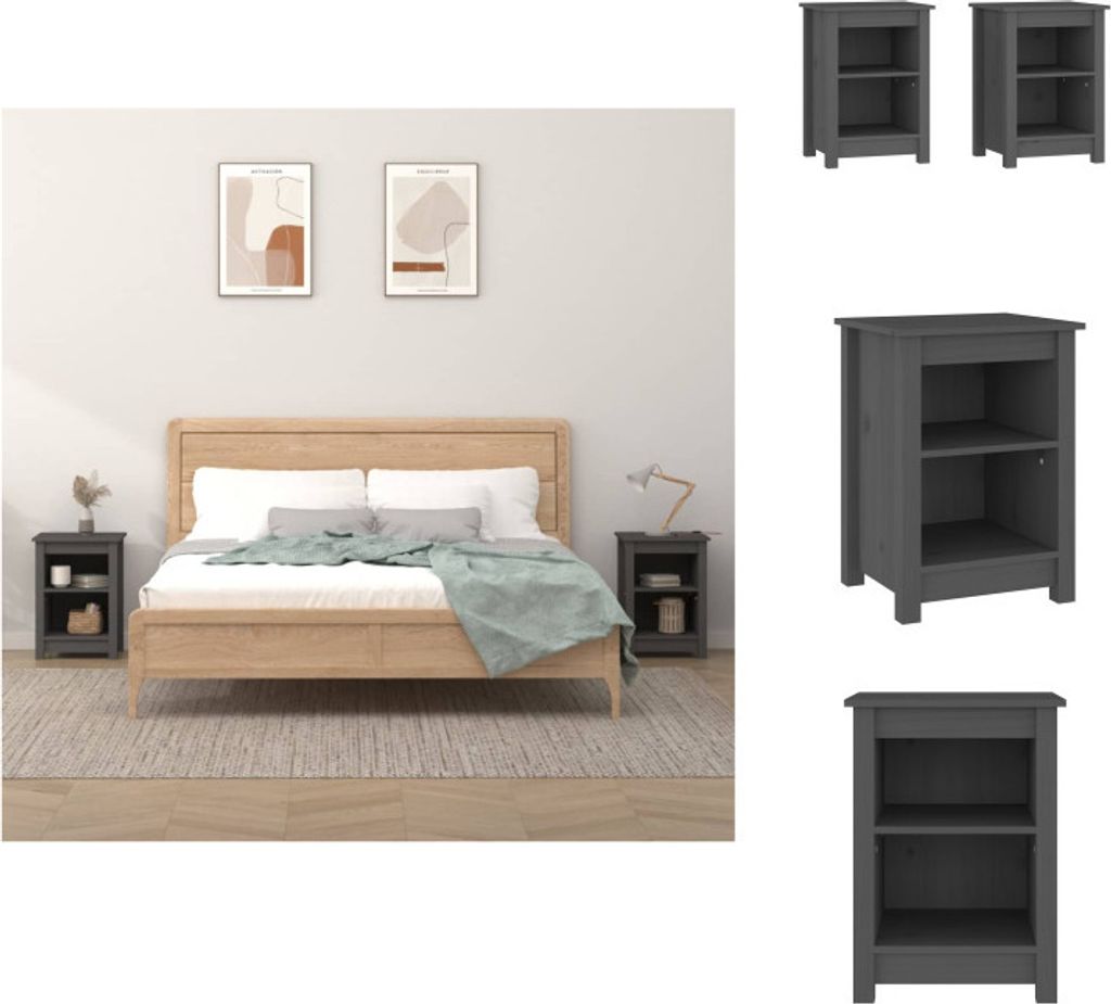 vidaXL Nachttische 2 Stk. Grau 40x35x55 cm Massivholz Kiefer - Nachttische
