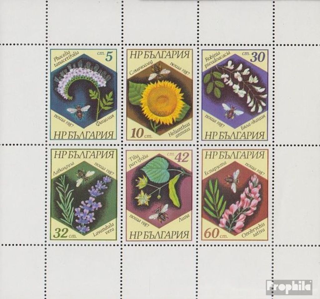 Briefmarken Bulgarien 1987 Mi 3582-3587 Kleinbogen (kompl.Ausg.) postfrisch Bienen und Pflanzen