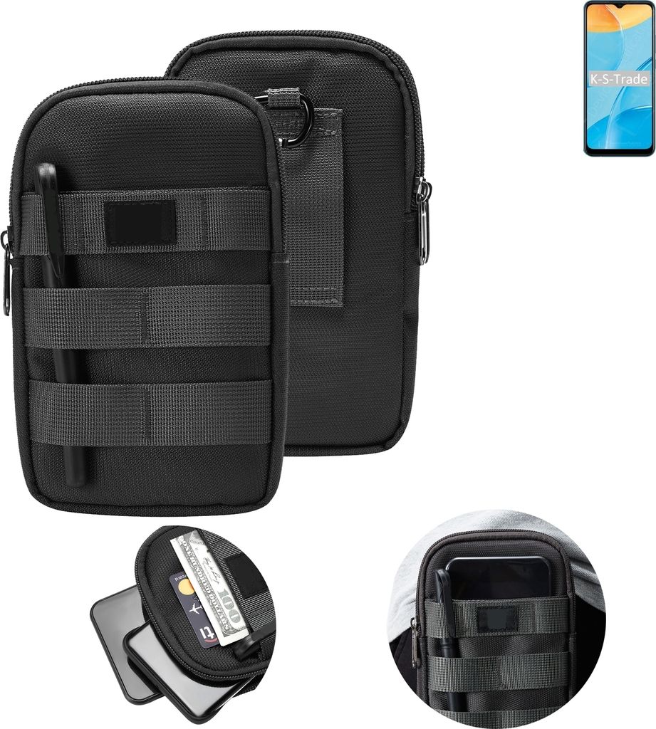 K-S-Trade Holster Gürtel Tasche kompatibel mit Oppo A35 Handy Tasche Schutz Hülle dunkel-grau viele Fächer, 1x