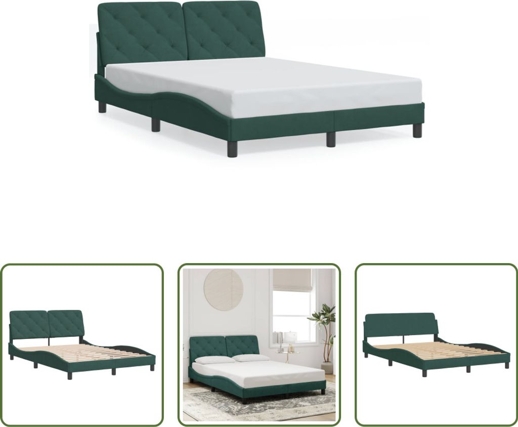 The Living Store Bettgestell mit Kopfteil Dunkelgrün 120x200 cm Samt