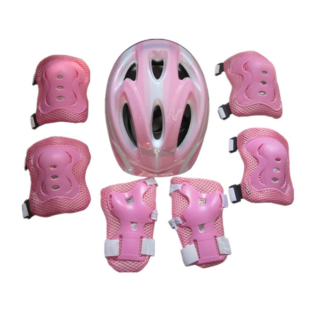 7 Teile/satz Kinder Sicherheit Knie Pad Tragen Beständig Schweiß Absorption Zubehör Radfahren Helm Knie Ellenbogen Pad Set für Reiten-Rosa