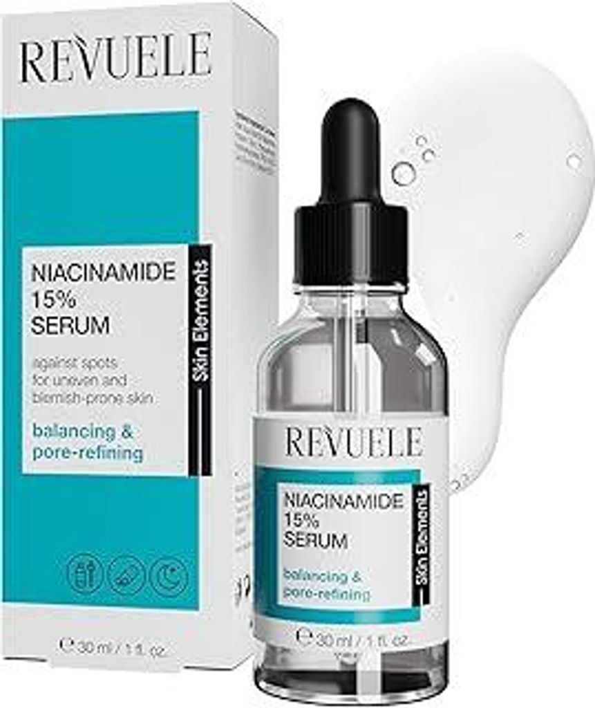 REVUELE Niacinamide 15% Serum – Klärendes Gesichtsserum gegen Unreinheiten & erweiterte Poren, reguliert Sebum & stärkt die Hautbarriere – 30 ml