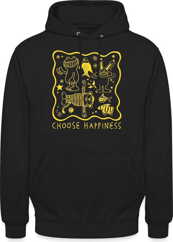 Spreadshirt Janosch Choose Happiness Gelbes Design Uni Hoodie, L, Schwarz