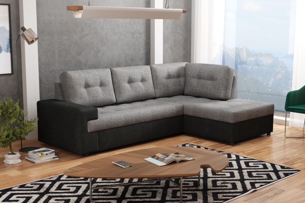 Ecksofa CAMILLE – schwarz/grau, rechte Ecke