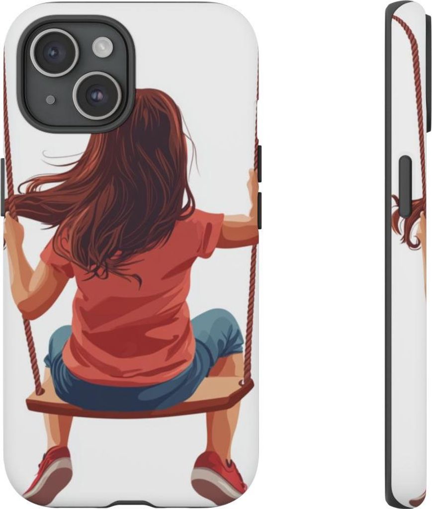Verspieltes Mädchen auf Schaukel – Handyhülle Kompatibel mit iPhone 15