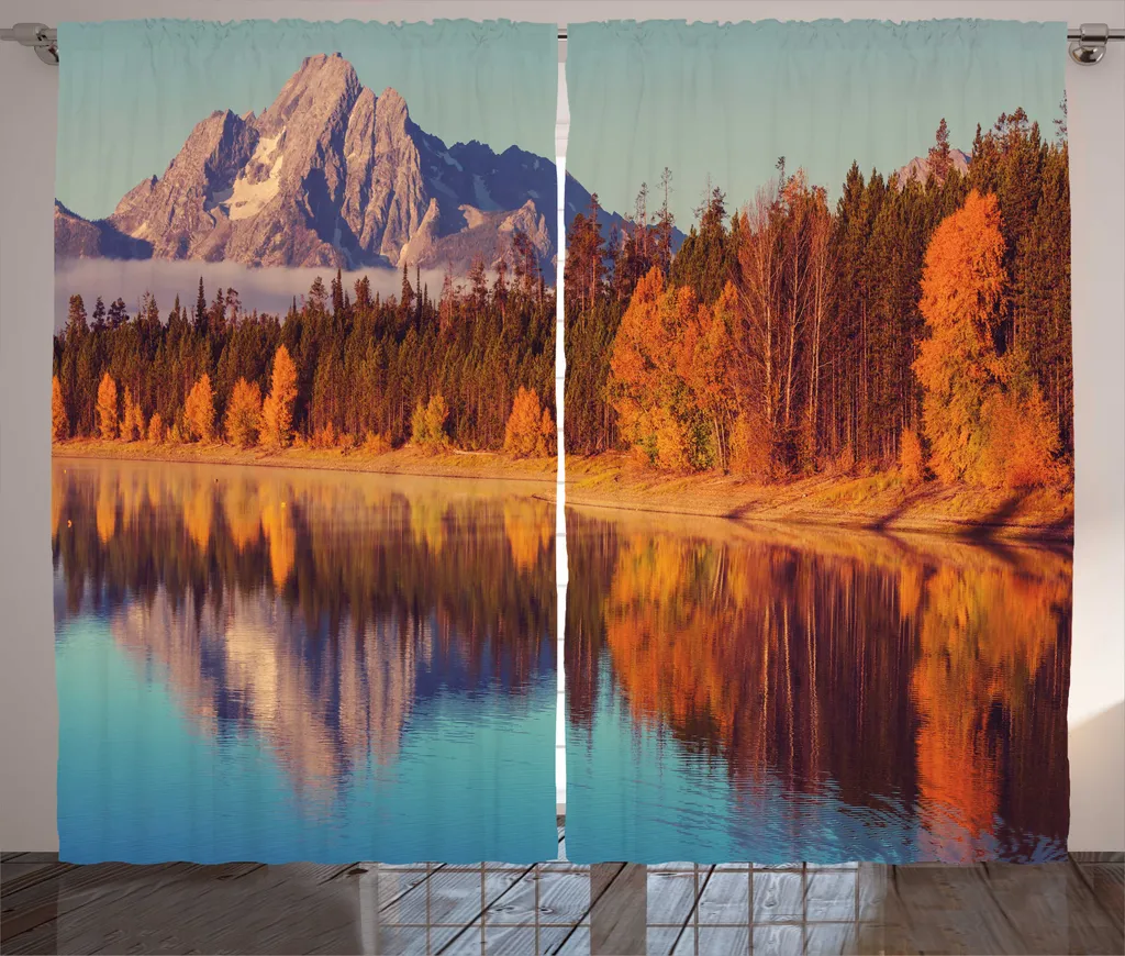 ABAKUHAUS Wyoming Tenda rustica, paesaggio autunnale del Grand Teton, tenda con passanti e ganci per camera da letto, 280 x 245 cm, multicolore