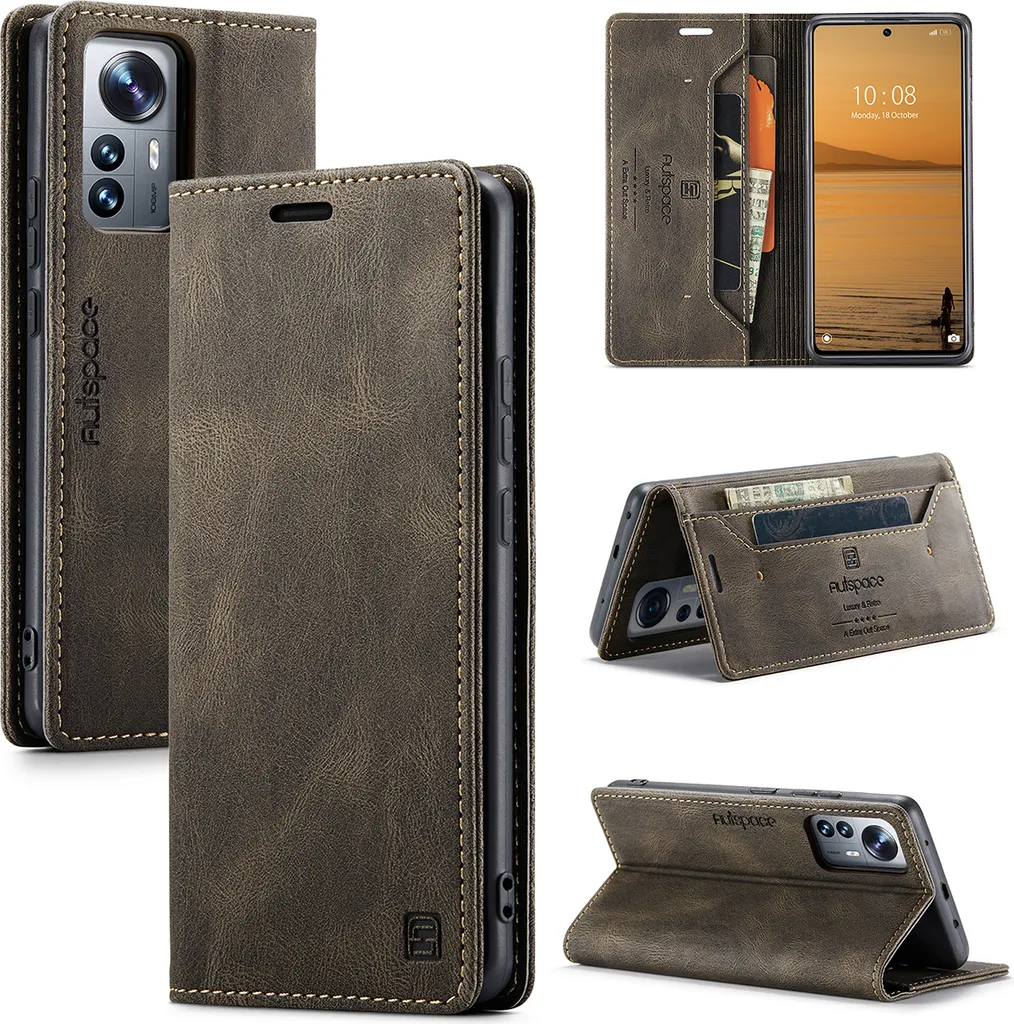 Custodia Xiaomi 12 Lite con Porta Carte e Supporto Stand Marrone