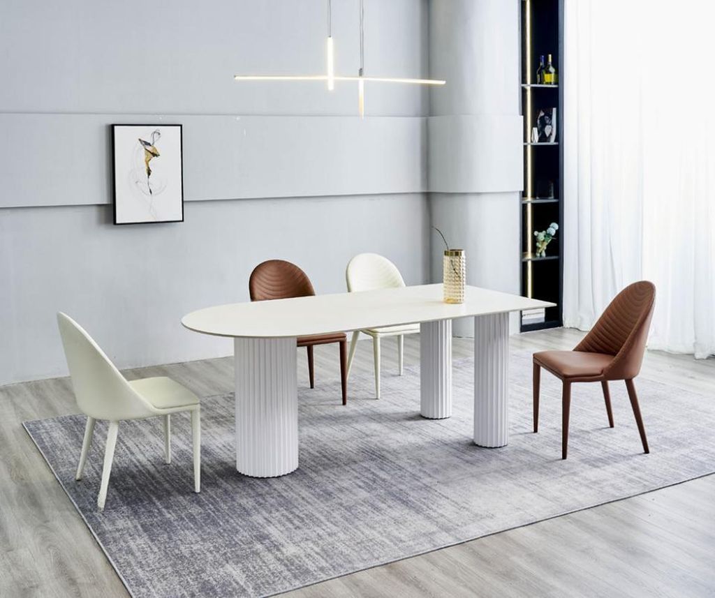 Esszimmer Möbel Halbrunder Esstisch 4x Weiße Braune Stühle Produktbild 
