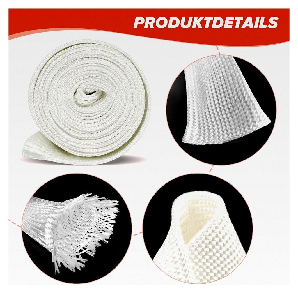 300 cm Hitzeschutzschlauch Auspuff mit 2 Clips, Abgasschlauch für Stromerzeuger 25 mm, Glasfaser-Isolierschlauch für Notstromaggregat, Lufterhitz...