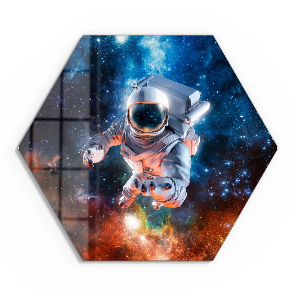 DEQORI Glasbild Echtglas 55x48 cm 'Schwereloser Astronaut' Wandbild Bild modern Deko